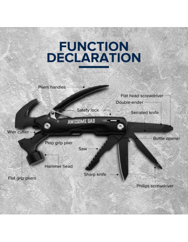 Martillo Multiherramienta SURVIVE HERO 12 en 1 Negro