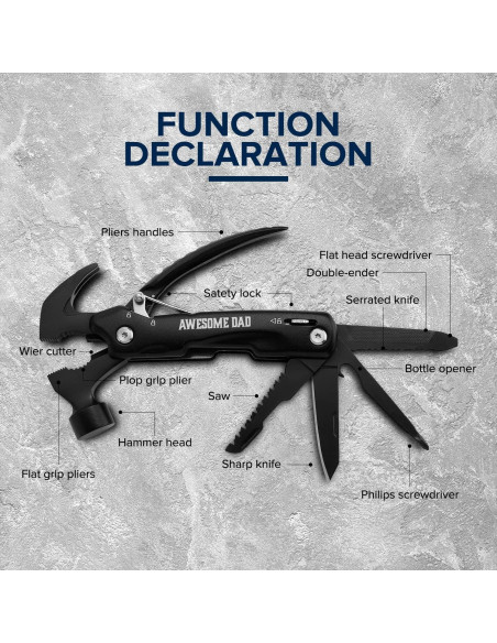 Martillo Multiherramienta SURVIVE HERO 12 en 1 Negro