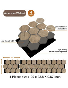 Paneles Acústicos Hexagonales ARMURO 4 Pcs 60.4x73.7 cm Nogal 2