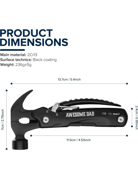 Martillo Multiherramienta SURVIVE HERO 12 en 1 Negro
