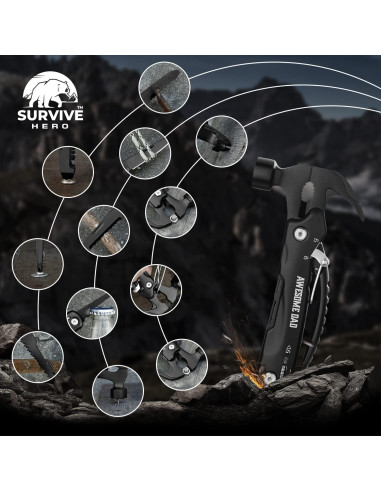 Martillo Multiherramienta SURVIVE HERO 12 en 1 Negro