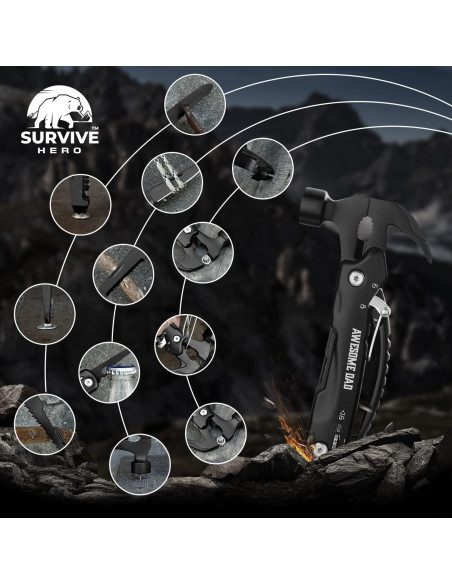 Martillo Multiherramienta SURVIVE HERO 12 en 1 Negro