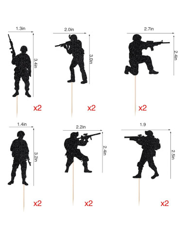 12 Adornos de Cupcake de Soldado Militar Naicaek - Fiesta Temática