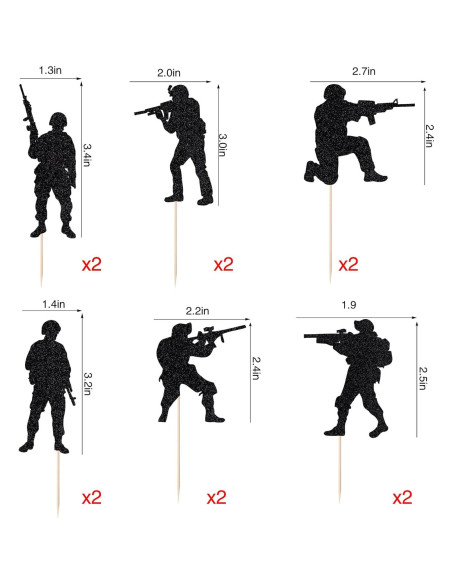 12 Adornos de Cupcake de Soldado Militar Naicaek - Fiesta Temática