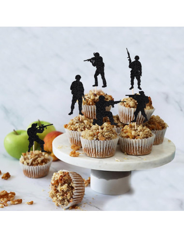 12 Adornos de Cupcake de Soldado Militar Naicaek - Fiesta Temática