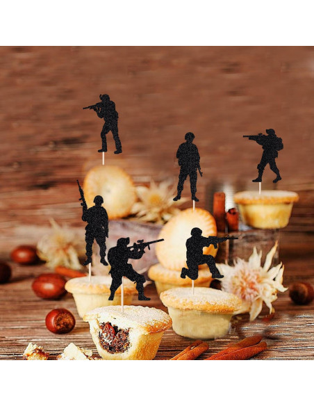 12 Adornos de Cupcake de Soldado Militar Naicaek - Fiesta Temática