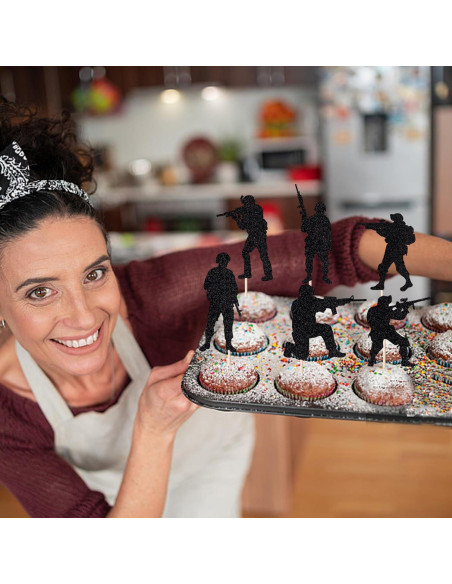 12 Adornos de Cupcake de Soldado Militar Naicaek - Fiesta Temática