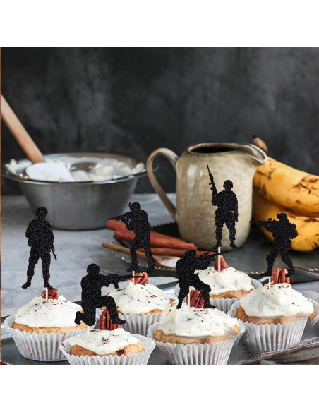 12 Adornos de Cupcake de Soldado Militar Naicaek - Fiesta Temática