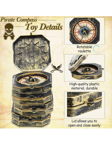12 Piezas Juguetes Brújula Pirata Gejoy para Fiesta Infantil