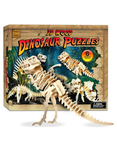 Rompecabezas 3D de Dinosaurios Hapinest - 6 Modelos de Madera