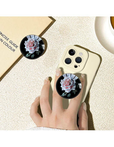 Agarradera Transparente Ksadiye con Soporte Colapsable Rosa