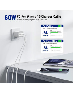 Cable USB C a USB C 2 Pack 3FT 60W Carga Rápida MingTong 2