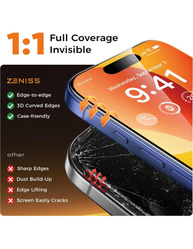 Protector de Pantalla Zeniss 9H+ para iPhone 16 Plus - 2 Pzs
