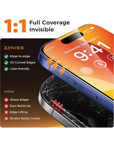 Protector de Pantalla Zeniss 9H+ para iPhone 16 Plus - 2 Pzs