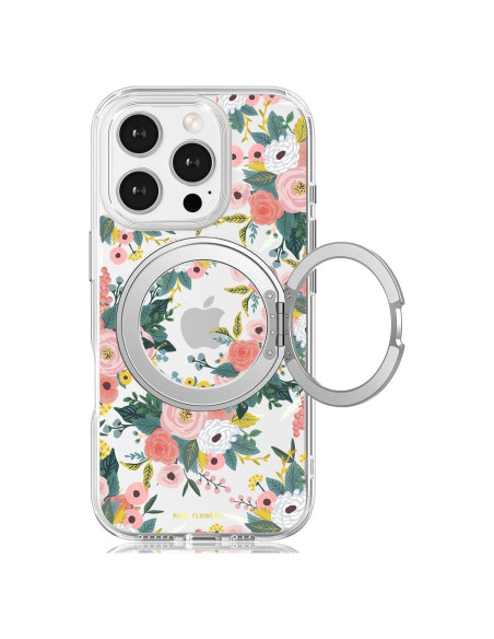 Funda para iPhone 16 Pro FEWGEY Floral Rosa con Soporte 360 Funda para iPhone 16 Pro FEWGEY Floral Rosa con Soporte 360