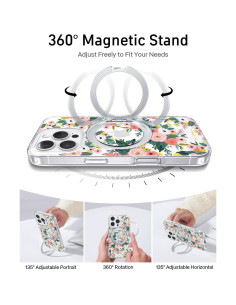 Funda para iPhone 16 Pro FEWGEY Floral Rosa con Soporte 360 2