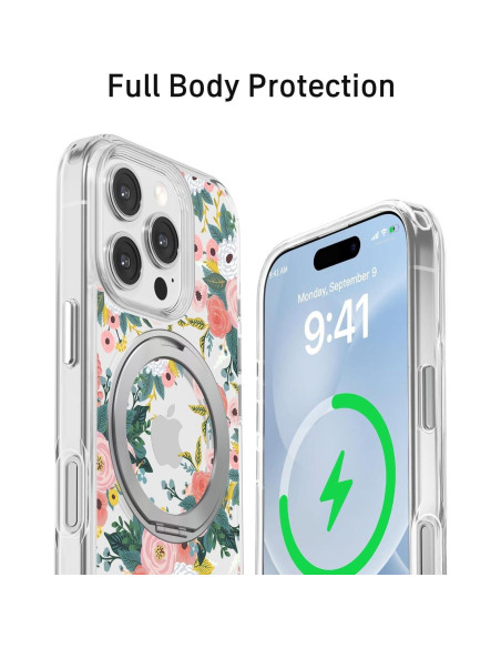 Funda para iPhone 16 Pro FEWGEY Floral Rosa con Soporte 360 Funda para iPhone 16 Pro FEWGEY Floral Rosa con Soporte 360