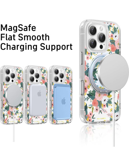 Funda para iPhone 16 Pro FEWGEY Floral Rosa con Soporte 360 Funda para iPhone 16 Pro FEWGEY Floral Rosa con Soporte 360