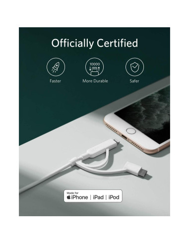 Cable Anker PowerLine II 3-en-1 USB-C, Lightning y Micro USB
