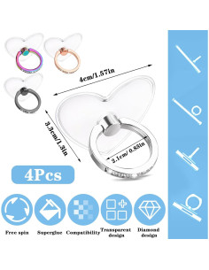 Soporte de Anillo para Teléfono Ymapinc Corazón con Rhinestones 2