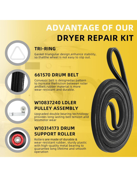 Kit de Reparación Secadora MIFLUS 4392067 5 Ruedas y Polea