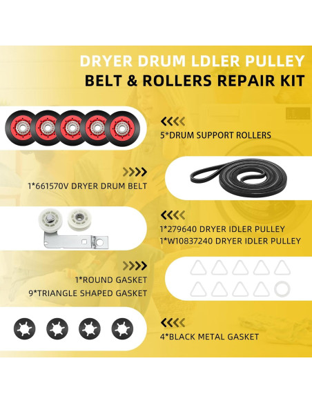 Kit de Reparación Secadora MIFLUS 4392067 5 Ruedas y Polea