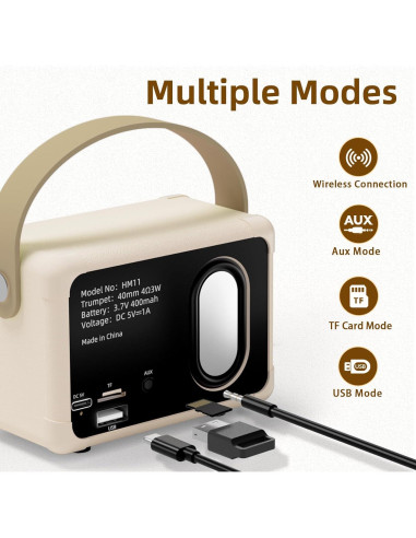 Altavoz Portátil Retro Caulikine HM11 Beige Bluetooth 5.0