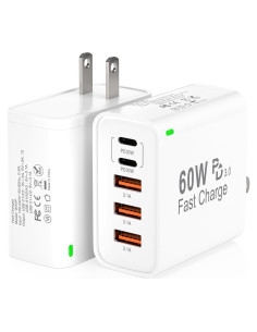 Cargador Rápido USB C 60W 5 Puertos Cannifoto Blanco