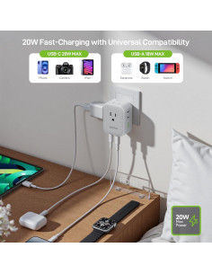 Cargador de Pared Epicka 8 Salidas con 4 USB C 20W Blanco 2