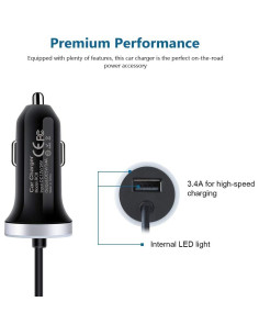 Cargador de coche USB-C AndHot 3.4A con cable 0.9m 2