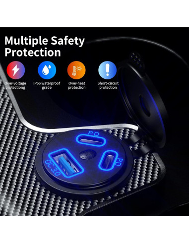 Cargador de Auto Kewig USB 12V 108W Doble PD3.0 y QC3.0