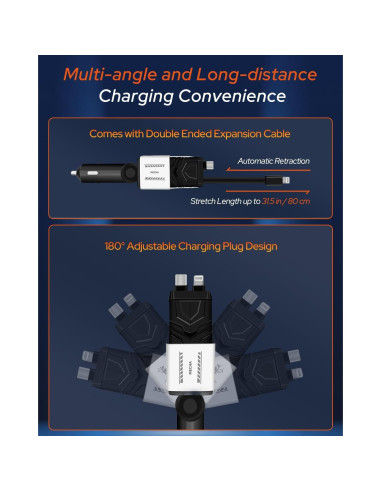 Cargador de Coche Retráctil 4 en 1 66W USB-C Shenzhen