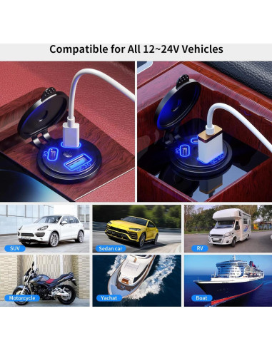 Cargador de Auto Kewig USB 12V 108W Doble PD3.0 y QC3.0