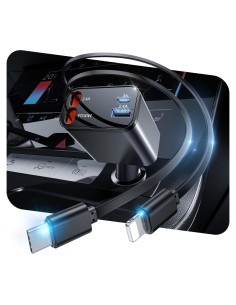 Cargador de coche retráctil 69W CSODINCE 4 en 1 USB C/A