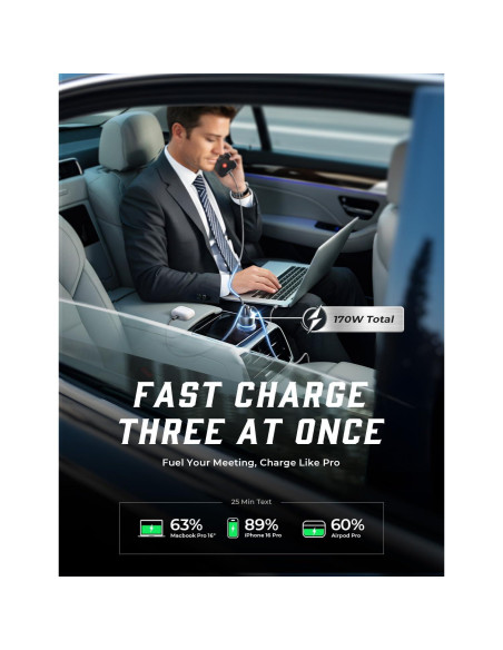 Cargador de coche LISEN 170W USB-C carga rápida para iPhone 16