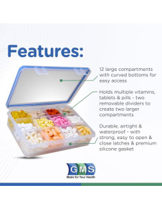 Organizador de Pastillas GMS 12 Compartimentos Hermético 230g 2