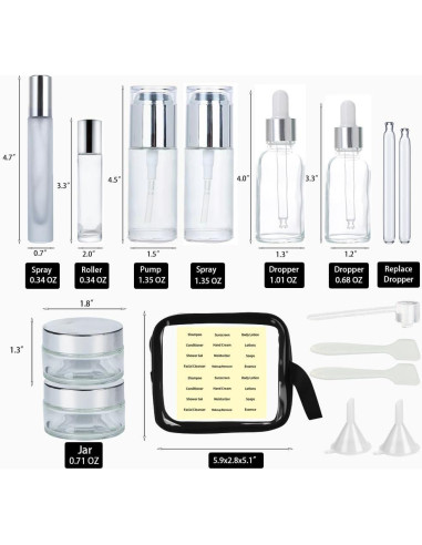 18 Botellas de Vidrio para Viaje FYAWME Aprobadas por TSA