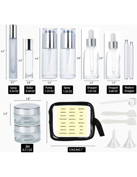 18 Botellas de Vidrio para Viaje FYAWME Aprobadas por TSA