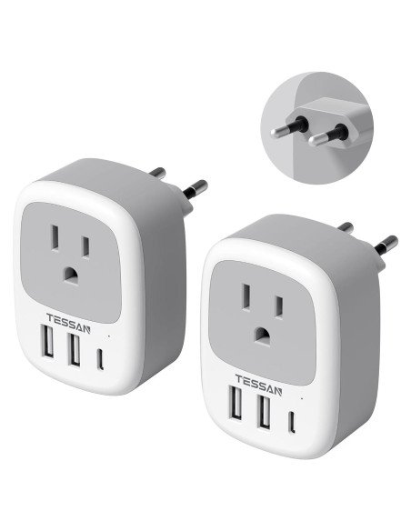 Adaptador de Enchufe de Viaje TESSAN Tipo C con 3 USB Adaptador de Enchufe de Viaje TESSAN Tipo C con 3 USB