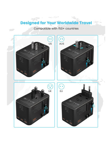 Adaptador de Viaje Universal VINTAR 75W con 5 Puertos USB