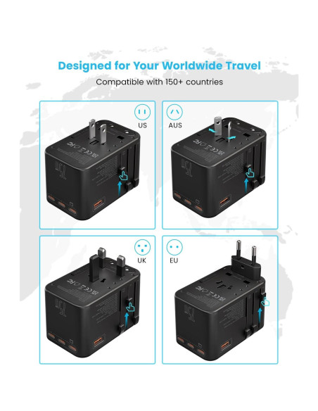 Adaptador de Viaje Universal VINTAR 75W con 5 Puertos USB