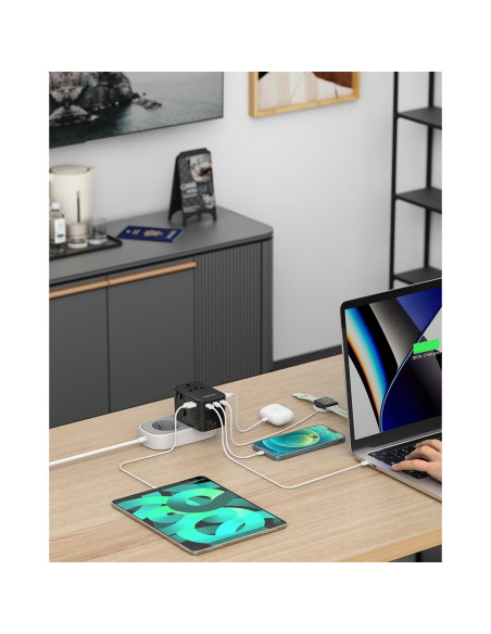 Adaptador de Viaje Universal VINTAR 75W con 5 Puertos USB