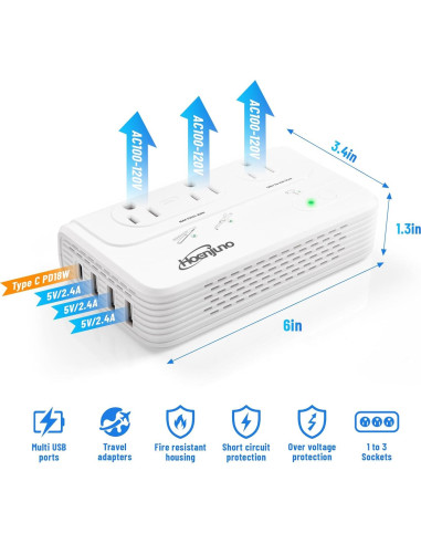 Convertidor de Voltaje 2000W Hoenjuno 220V a 110V con USB