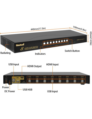 Interruptor KVM JideTech 8 Puertos HDMI 4K 30Hz USB 2.0