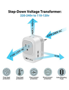 Convertidor de Voltaje Mapambo 220V a 110V con 2 USB y 2 USB-C 2