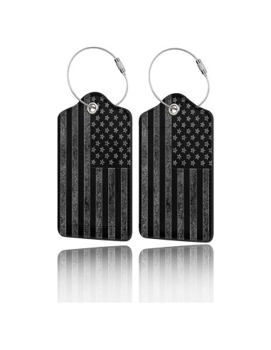 Etiquetas de Equipaje GACCAP 2 Pcs Cuero Negro Gris