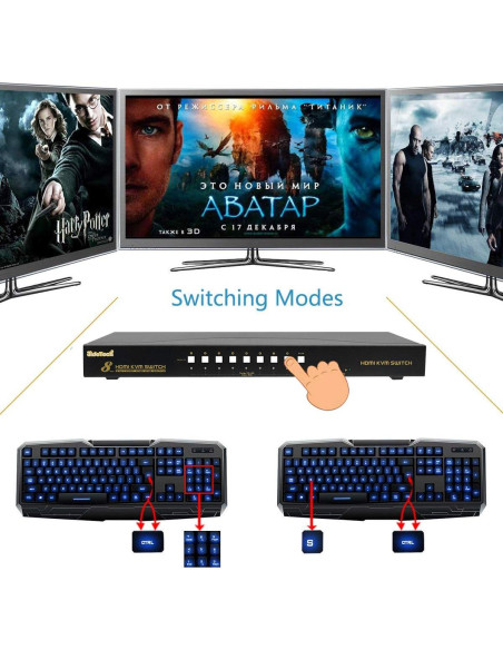 Interruptor KVM JideTech 8 Puertos HDMI 4K 30Hz USB 2.0