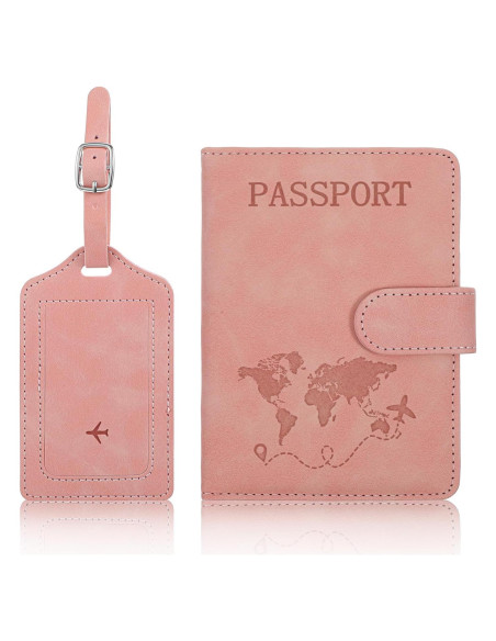 Portapasaportes de cuero PU LLOUSSAK rosa con bloqueo RFID