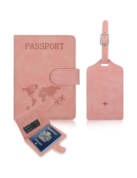 Portapasaportes de cuero PU LLOUSSAK rosa con bloqueo RFID