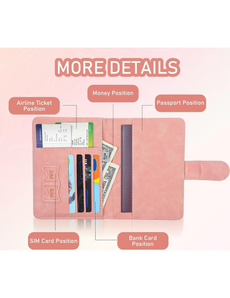 Portapasaportes de cuero PU LLOUSSAK rosa con bloqueo RFID
